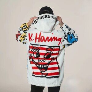 Keith Haring x Members Only Jacket White Oversized Lightweight Art Deco Small